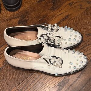 Women's White Pearl & Iridescent Crystal Loafers